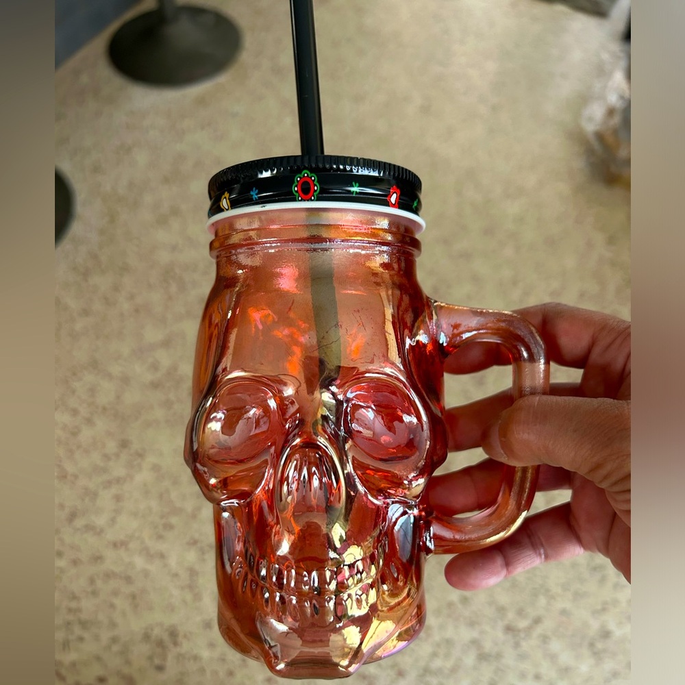 New Red Eco-Friendly Mason Jar 🫙 Skull 💀 Glass splash lavish hydration 16 oz.
